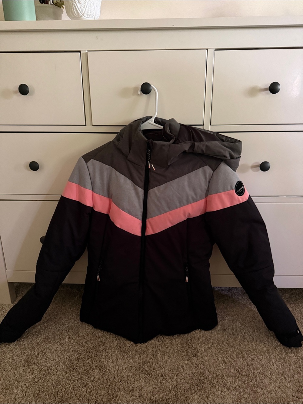 Women’s Ski Jacket - Black with Pink & Gray Chevron